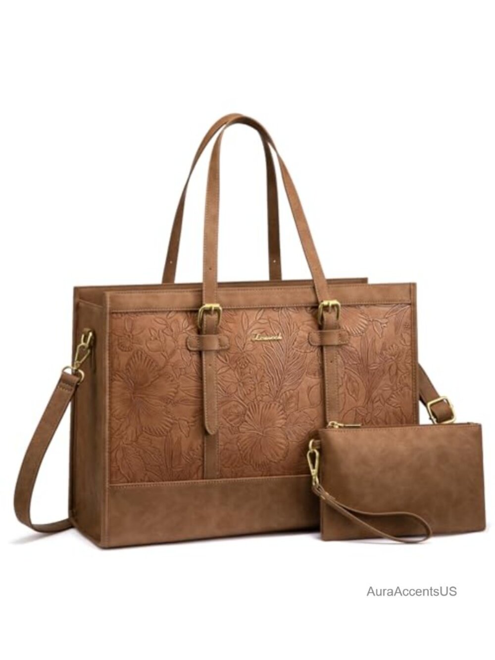 LOVEVOOK PU Leather 17.3" Laptop Tote Bag with Clutch